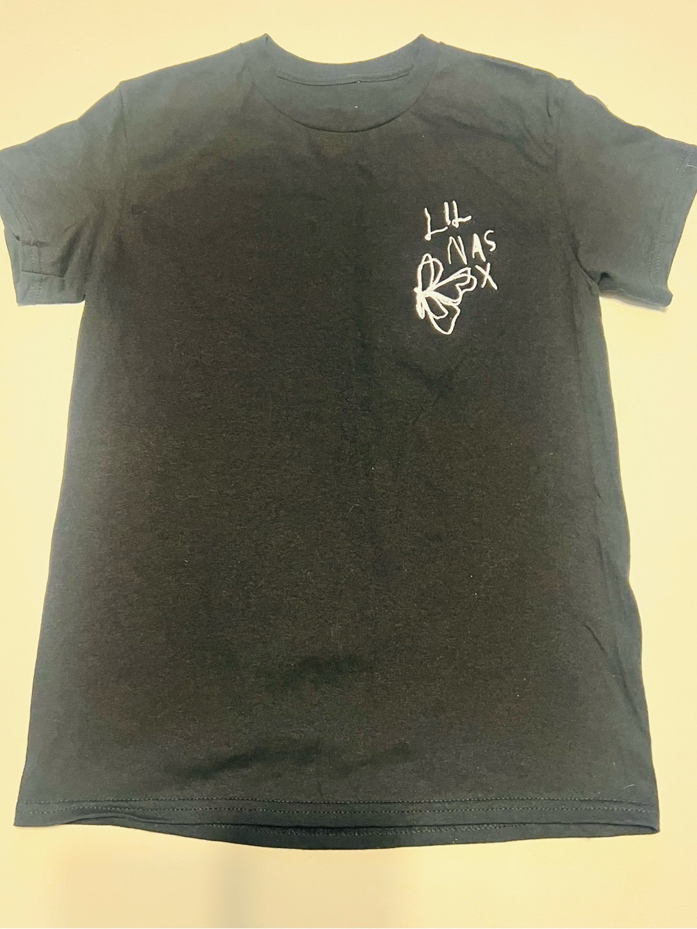 Black Short Sleeve Tee with White Chest Script Graphic